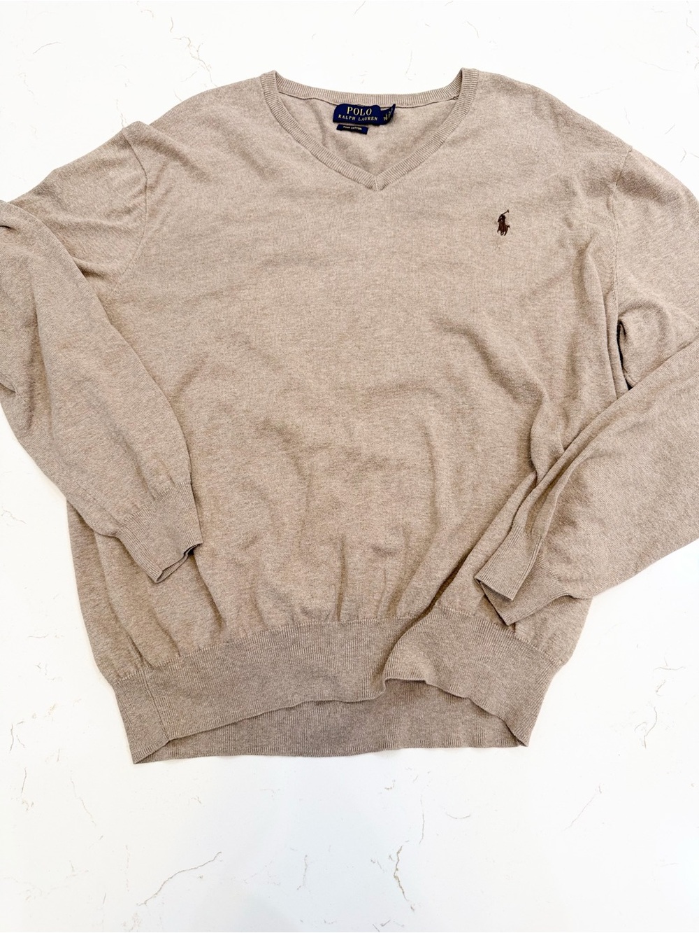 Polo by Ralph Lauren Men’s V-Neck Sweater in Light Taupe